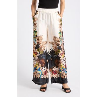 T Tahari Tropical Print Side Border Wide Leg Pants in Jungle Bird Print at Nordstrom Rack, Size X-Large