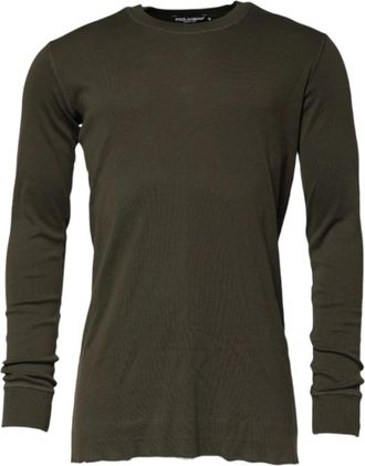 Dolce & Gabbana Donkergroene Crew Neck T-shirt - Heren - Longsleeves - Groen - M - Tops