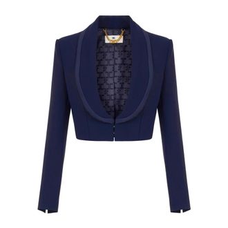 Elisabetta Franchi Peplum Jas - Dames - Jassen - Blauw - Maat: S Satijn