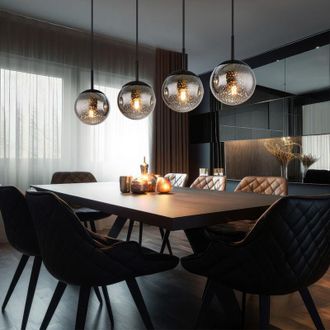 Globo Lighting Lampada a sospensione sfera lampada a sospensione nera tavolo da pranzo lampada a sospensione in vetro fum&eacute; vetro retr&ograve;, effetto stella, 4x attacco