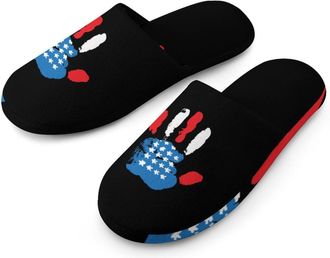 Generic Handprint U.S.A Flag Mens Cozy House Slippers Winter Warm Shoes with Anti-Slip Sole for Travel Indoor Outdoor