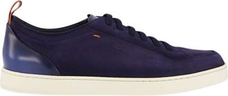Santoni Schoenen, Heren, Blauw, 43 EU, Leer, Suede Calf Leather Sneakers