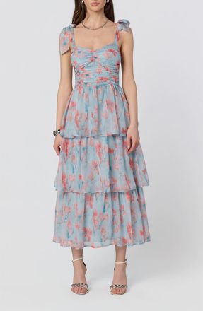 ASTR the Label Tiered Tie Strap Sundress in Blue Coral Floral at Nordstrom Rack, Size X-Small