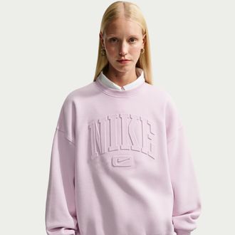 Nike Womens Studio Fleece Medium Weight Graphic Pack Oversized Embossed Crew in Grey | IU1139-063