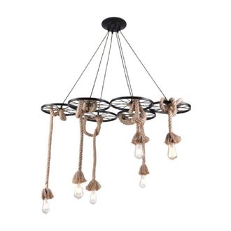 Trade Shop Trade Shop - Lampadario A Sospensione Con Corde Canapa 6 Portalampada E27 Retr&ograve; Country A89-6