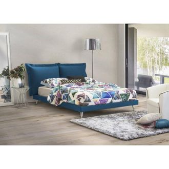 Talamo Italia Talamo Italia - Cama Matrimonial Ludovica, Cama Fija En Tela Con Pies, 100% Made In Italy, Adecuado Para Colch&oacute;n 160x190 Cm, Azul, Con Embalaje Reforz