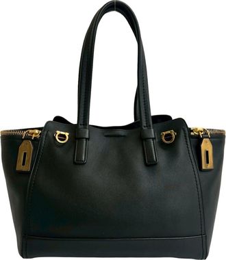 Ferragamo Black Leather Handbag Tote Bag (Pre-Owned)