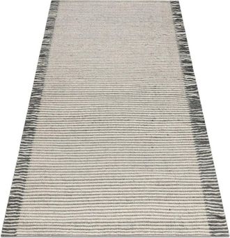 RugsX Rugsx - Wool carpet tahar 99003F cream / grey - hand-woven Lines, fringes beige 120x180 cm