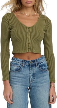 Billabong Paxton Waffle Stitch Cardigan in Martini Olive at Nordstrom, Size X-Large
