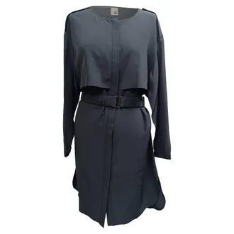 IRIS & INK Belted Long Sleeve Midi Dress in Black Silk