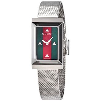 Gucci G-Frame Quartz Green and Red Web Mother of Pearl Dial Ladies Watch YA147401