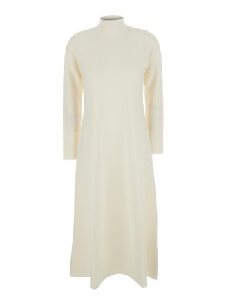 Antonelli White Long Dress With High-Neck In Cotton Woman