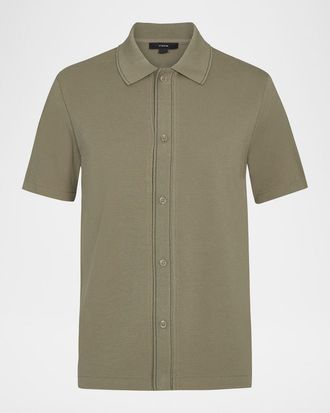 Vince Mens Cotton Jacquard Knit Short-Sleeve Button-Down Shirt