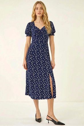 Roman Polka Dot Sweetheart Stretch Midi Dress