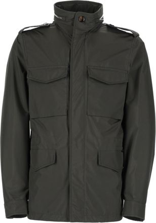 Moorer Olive Solid Mandarin Collar Jacket