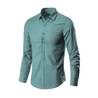 Generic Simple Business Shirt Men - Formal Or Casua Shirts Slim Fit Work Shirts Comfortable Long Sleeve Shirt Fashion Dress Shirts Solid Shirt Wedding Long-Sl