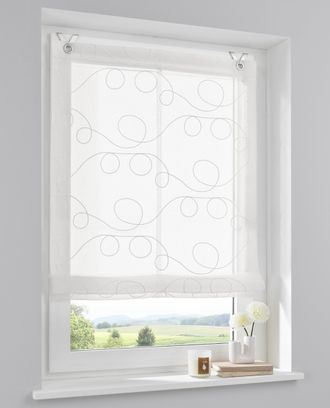 Kutti Heimtextilien Raffrollo »Jasmin« mit Hakenaufhängung ohne Bohren einfarbig, bestickt, matt, Polyester, pflegeleicht, mit Fensterhaken