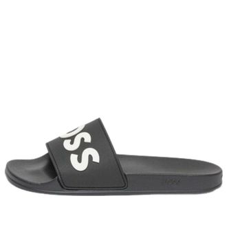 HUGO BOSS Raised Italian Made Slides Black White 50498241-001