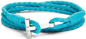 Tom Ford Mens Scoubidou Braided Leather Bracelet in Aqua Blue at Nordstrom, Size Medium