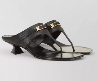 Sergio Rossi textured leather thong mules square toe kitten heel