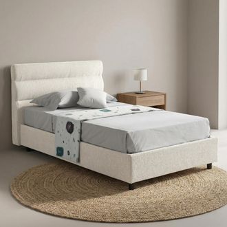 Dmora Cama Individual Brez Con Funda, Almacenaje Made In Italy, Tama&ntilde;o Colch&oacute;n 80x190 Cm, Beige