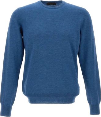 Gran Sasso Trui met ronde hals en geribbelde afwerking - Blauw