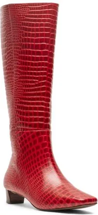 Frances Valentine Mackie Croc Embossed Leather Knee High Boot in Red at Nordstrom, Size 7.5