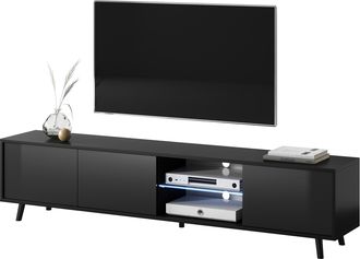 Selsey Selsey - Galhad - Mueble Tv - 175 Cm Ancho - Negro Mate / Negro Brillo - Iluminaci&oacute;n Led Con Pilas