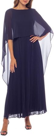 OLEG CASSINI Capelet Overlay Pleated Chiffon Dress in Navy at Nordstrom Rack, Size Medium