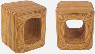 Sweeek Sweeek - Mesita De Noche De Rat&aacute;n Natural, Set De 2, Baya, Natural, 45x45x50 Cm