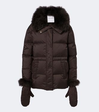 Yves Salomon Set of calf-hair trimmed down jacket and gloves
