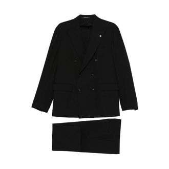 Tagliatore Double Breasted Suits, male, Black, Size: XL New York Double-Breasted Suit