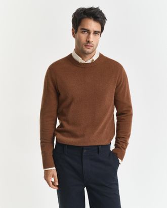 GANT Men Cashmere Crew Neck Sweater (XL) MAHOGANY BROWN