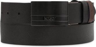 Kazar Dubbelzijdige riem met reli&euml;f gestreept patroon - Dames - Riemen - Zwart - 125 CM - Leer - Accessoires