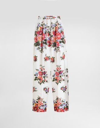 Dolce & Gabbana Flower Bouquet-print Twill Trousers - Woman Pants And Shorts Multicolor 38