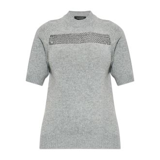 Fabiana Filippi T-shirt met glinsterende pailletten - Dames - Ronde hals truien - Grijs - L - Pailletten - Truien & Vesten