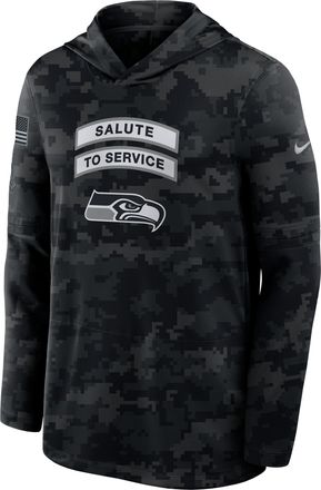 Nike Seattle Seahawks Salute to Service Sideline Nike Mens Dri-FIT NFL Long-Sleeve Hooded Top in Black | 03B90ILOA2U-YUN