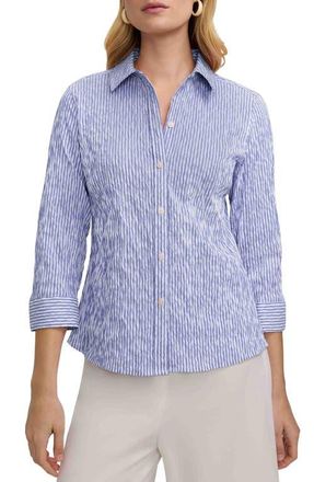 Foxcroft Hampton Crinkle Jacquard Shirt in Blue/White at Nordstrom, Size Medium