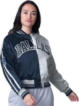 Starter Womens Starter Navy/Silver Dallas Cowboys Zone Blitz Cropped Full-Snap Satin Jacket at Nordstrom, Size Xx-Large