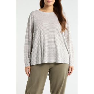 Eileen Fisher Stripe Long Sleeve Organic Linen T-Shirt in Bay Leaf at Nordstrom, Size 1 X