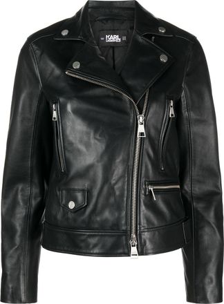 Karl Lagerfeld leather biker jacket - women - Lamb Skin - 40 - Black