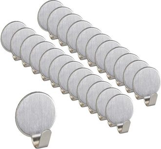 Relaxdays Relaxdays - 48x Adhesive Towel Hooks, Stainless Steel, Matt, No Drilling, Bathroom & Kitchen, 3.5 x 1.5 x 1.5 cm, Silver