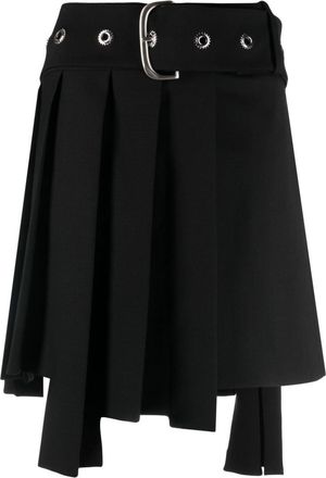 Off-white belted pleated miniskirt - women - Viscose/Virgin Wool/Elastane - 38 - Black