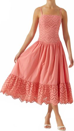 Astr Eyelet Midi Dress In Coral