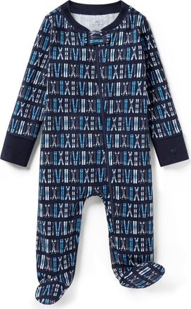 Petite Plume Print Pima Cotton Fitted One-Piece Pajamas in Navy at Nordstrom, Size 0-3M