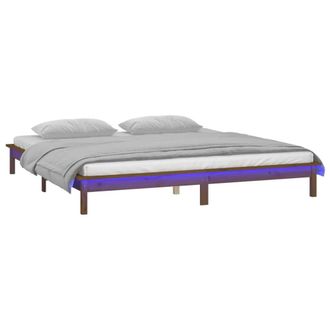 Berkfield Home LED Bed Frame Honey Brown 140x200 cm Solid Wood
