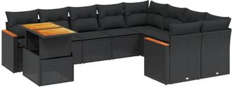 vidaXL Vidaxl - Set De Sof&aacute;s De Jard&iacute;n 10 Pzas Cojines Rat&aacute;n Sint&eacute;tico Negro