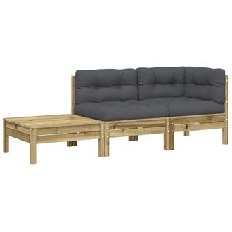 vidaXL Divano Giardino con Cuscini e Poggiapiedi Legno Pino Impregnato vidaXL