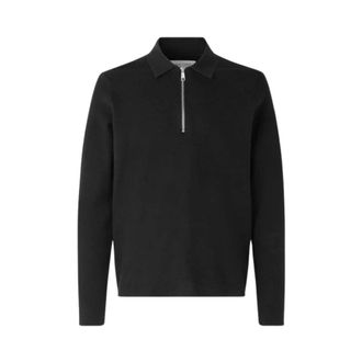 Sams&oslash;e & Sams&oslash;e Half Zip Gebreide Poloshirt - Dames - Polos - Zwart - M - Polyester - Tops