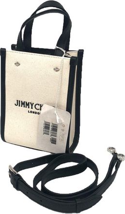 Jimmy Choo London Black Canvas Leather Shoulder Bag Tote Bag (Pre-Owned)